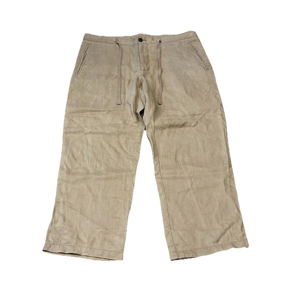 Tasso Elba Mens 37x28 Beige Linen Draw String Loose‎ Trousers Beach Wedding